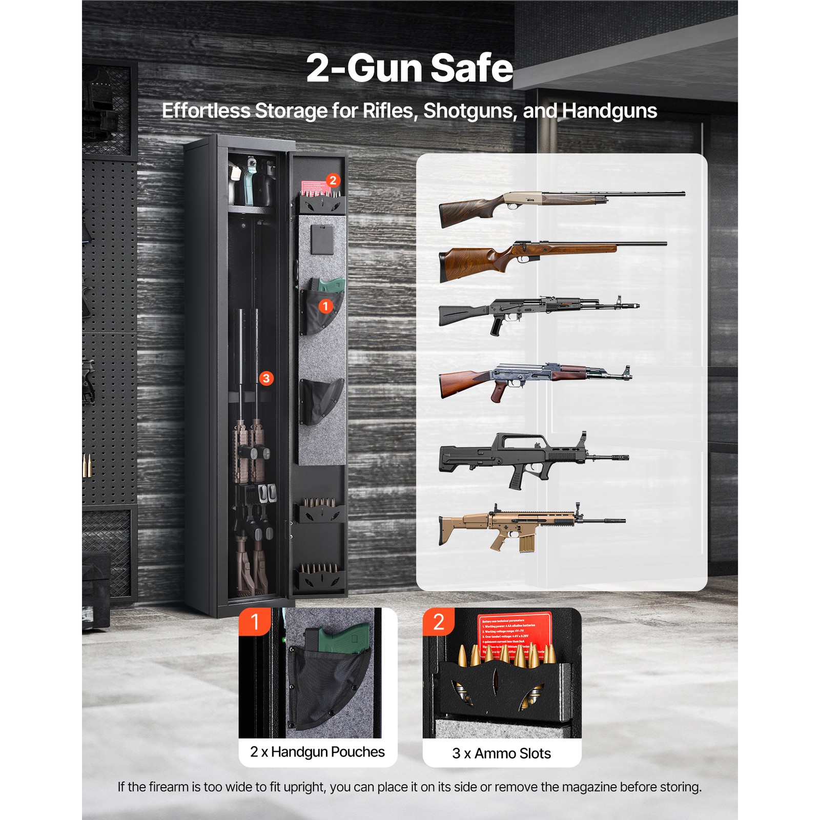 Uimoso Gun Safe with Digital Keypad & Key Adjustable Racks LED Lighting Black