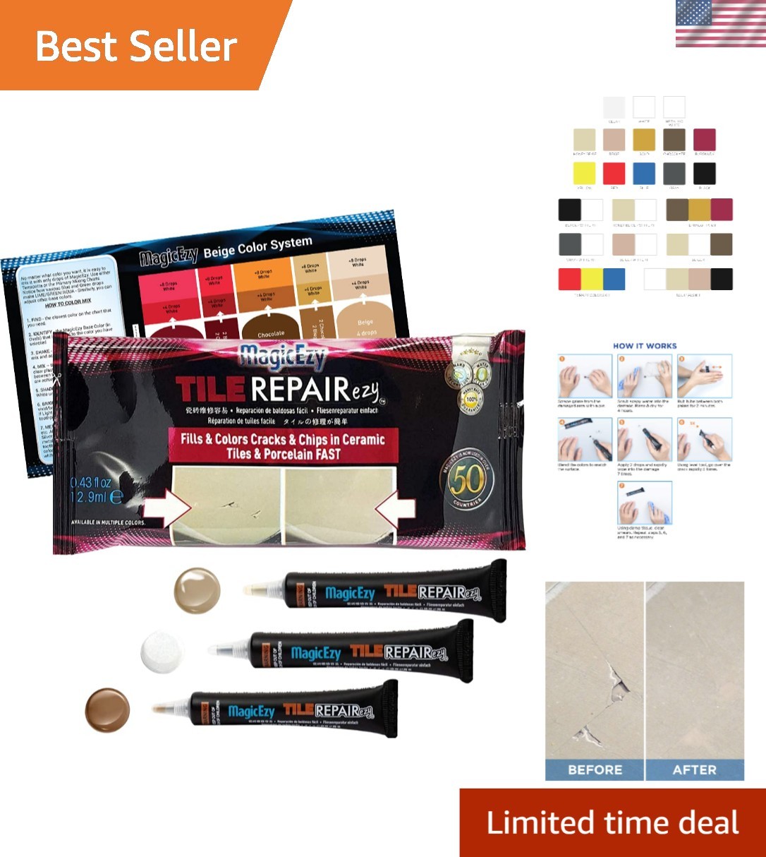 Glossy Finish Tile Repair Kit - Beige Acrylic Filler for Perfect Color Matching