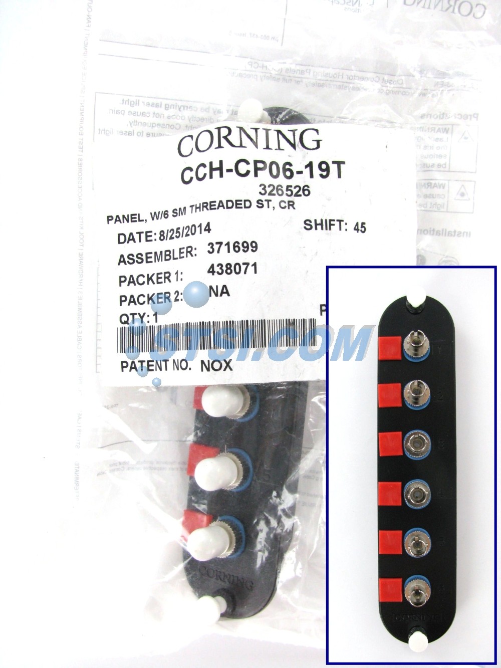 Corning CCH-CP06-19T Fiber Panel 6 ST Simplex OS2 Singlemode Adapters ~STSI