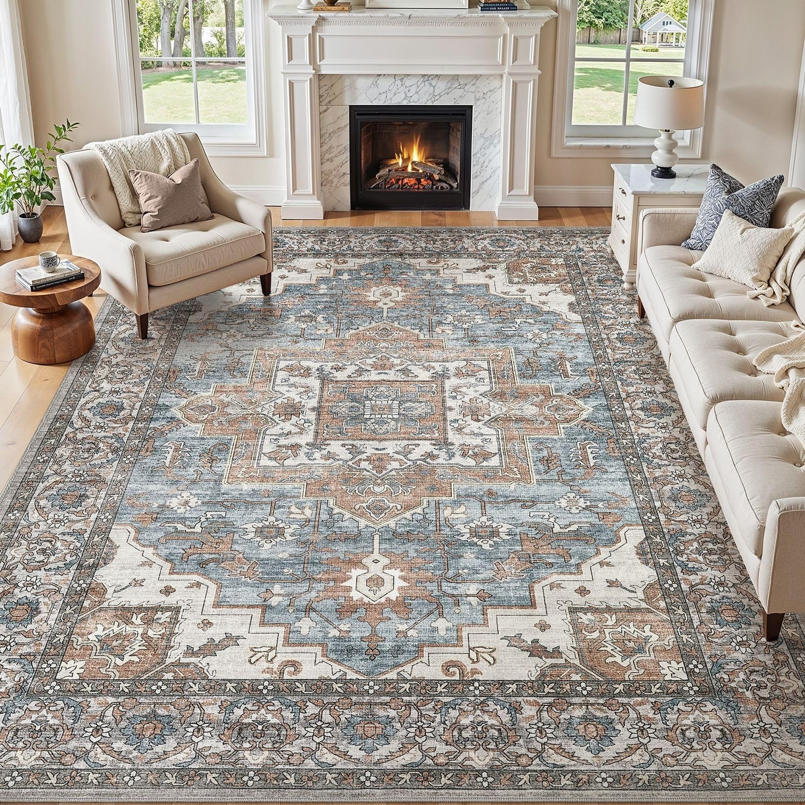 10x12 Area Rugs Living Room: Washable Vintage Rug Large Non-Slip Stain Resist...