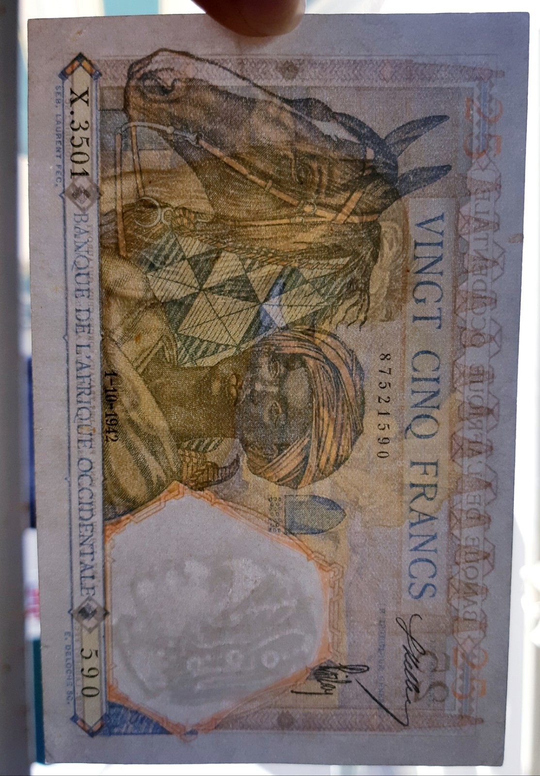 Banknote 25 francs West Africa, Decree 01/10/1942. SPL.
