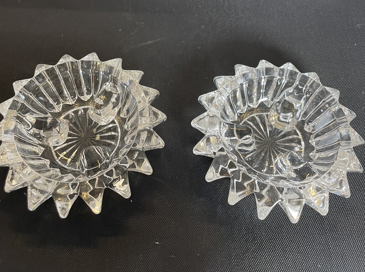 Set of 2 Starburst Crystal Clear Star Shaped Votive/Pillar/Taper Candle Holders