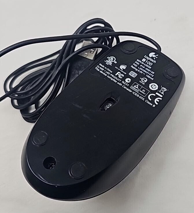 Logitech B100 Wired USB Optical Mouse 3 Button for Laptop Desktop Office Black