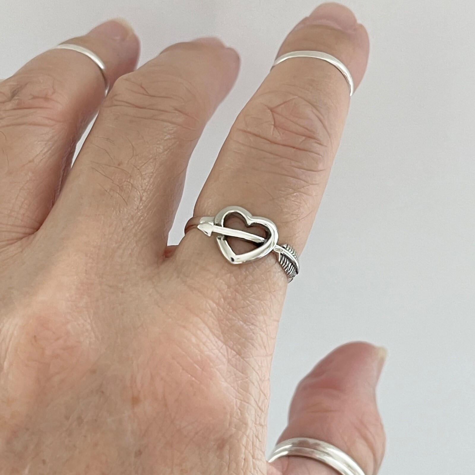 Sterling Silver Heart With Arrow Ring, Silver Rings, Heart Ring, Bow Ring