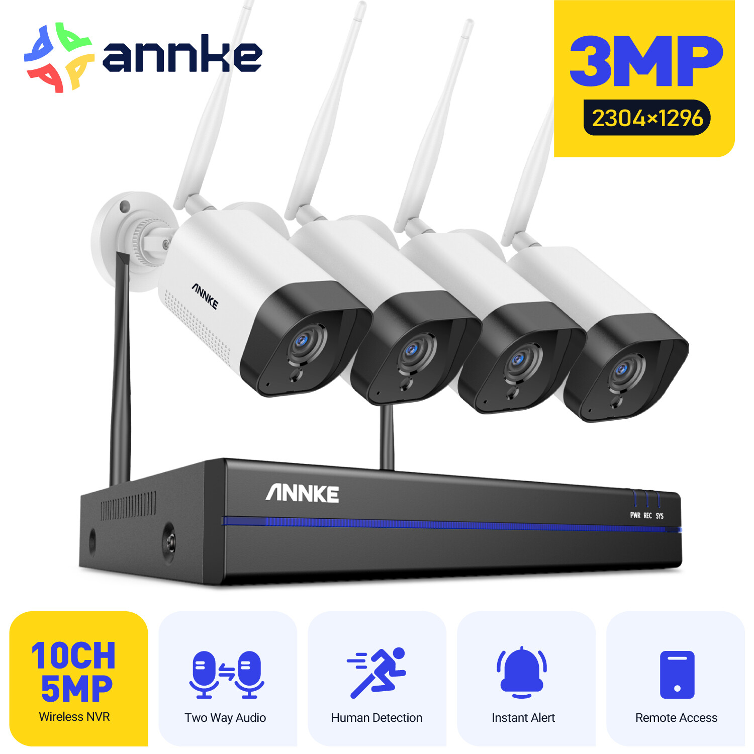 ANNKE 5MP Wifi 8CH NVR 3MP Outdoor Wireless Security Camera System Two Way Audio