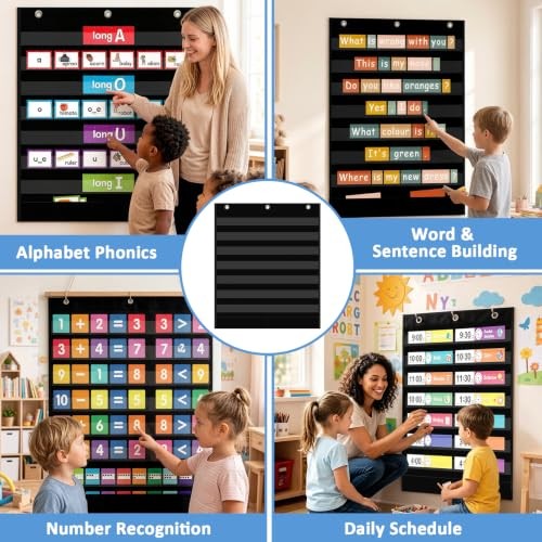 7+2 Pockets Standard Pocket Chart, Clear 7 7 clear pockets with 2 storage bag