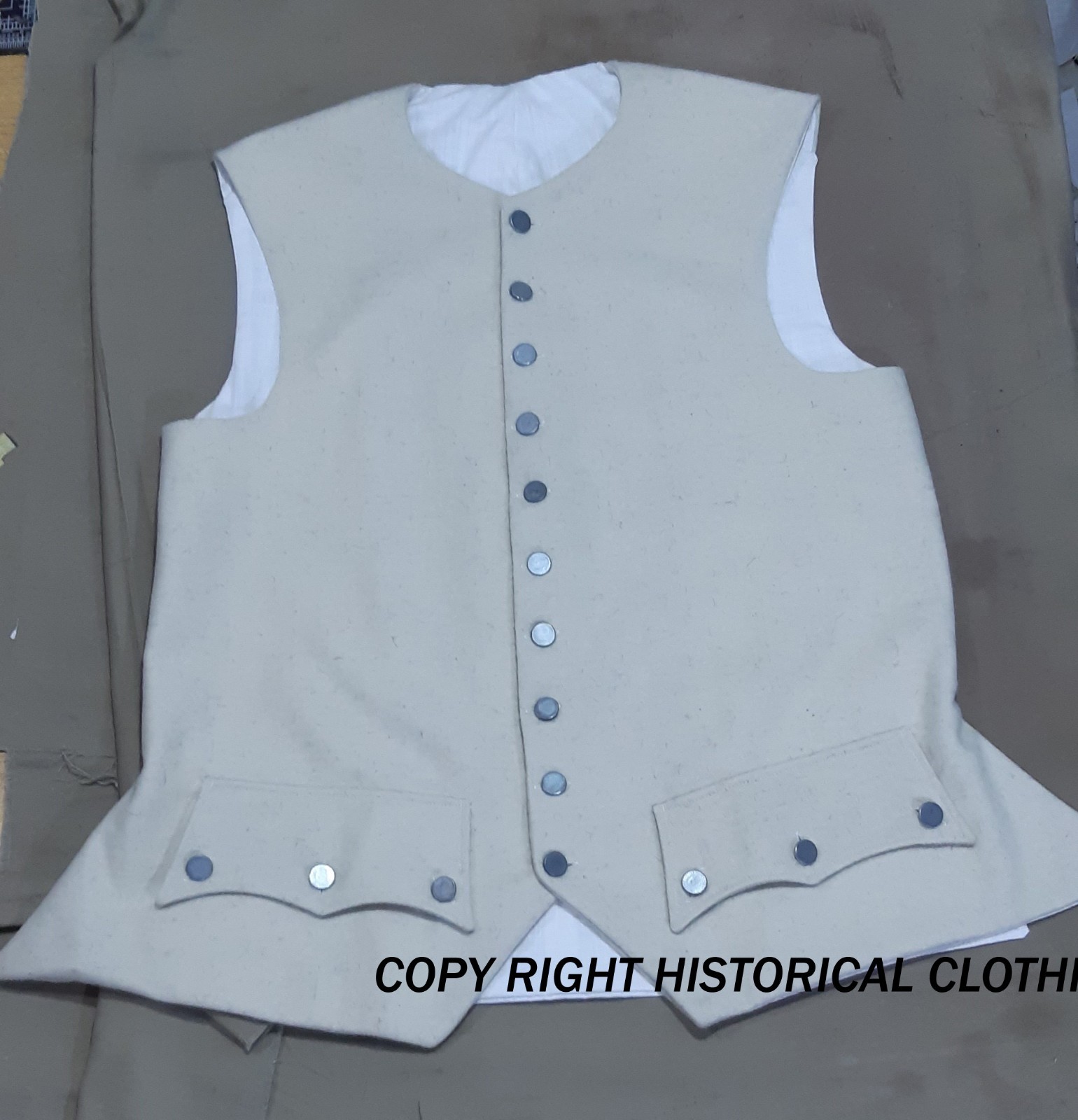 18th Century Revolutionary War Off-White Wool Waistcoat