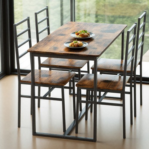 5 Piece Metal and Wood Indoor Modern Dinning Table Furniture Set for 4 Chairs