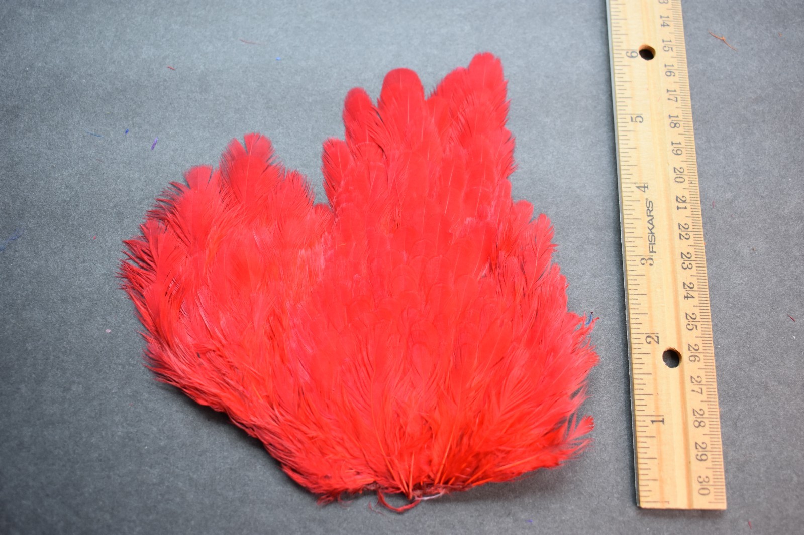 Lot 329,  Dyed Red India Hen Back Saddle Feathers for Fly Tying