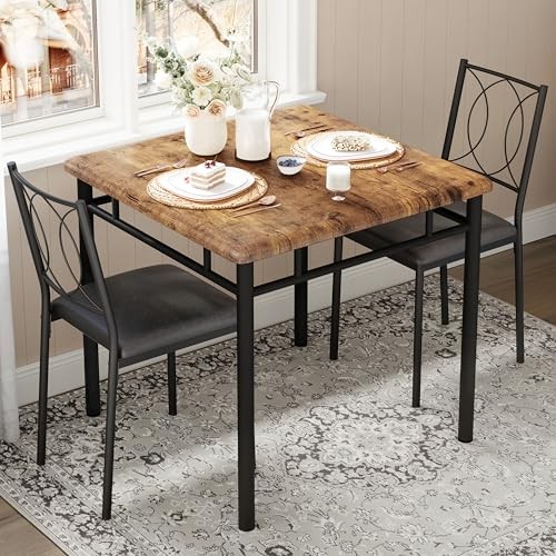Space-Saving Dining Table Set for 2 – 3-Piece Farmhouse Wooden Table & |