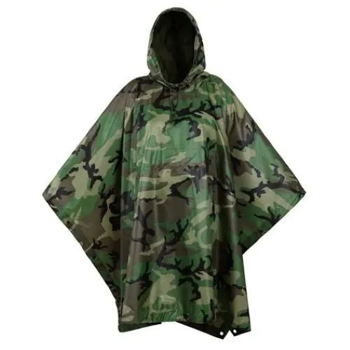 US Military Wet Weather Poncho Woodland Camo NSN: 8405-01-100-0976