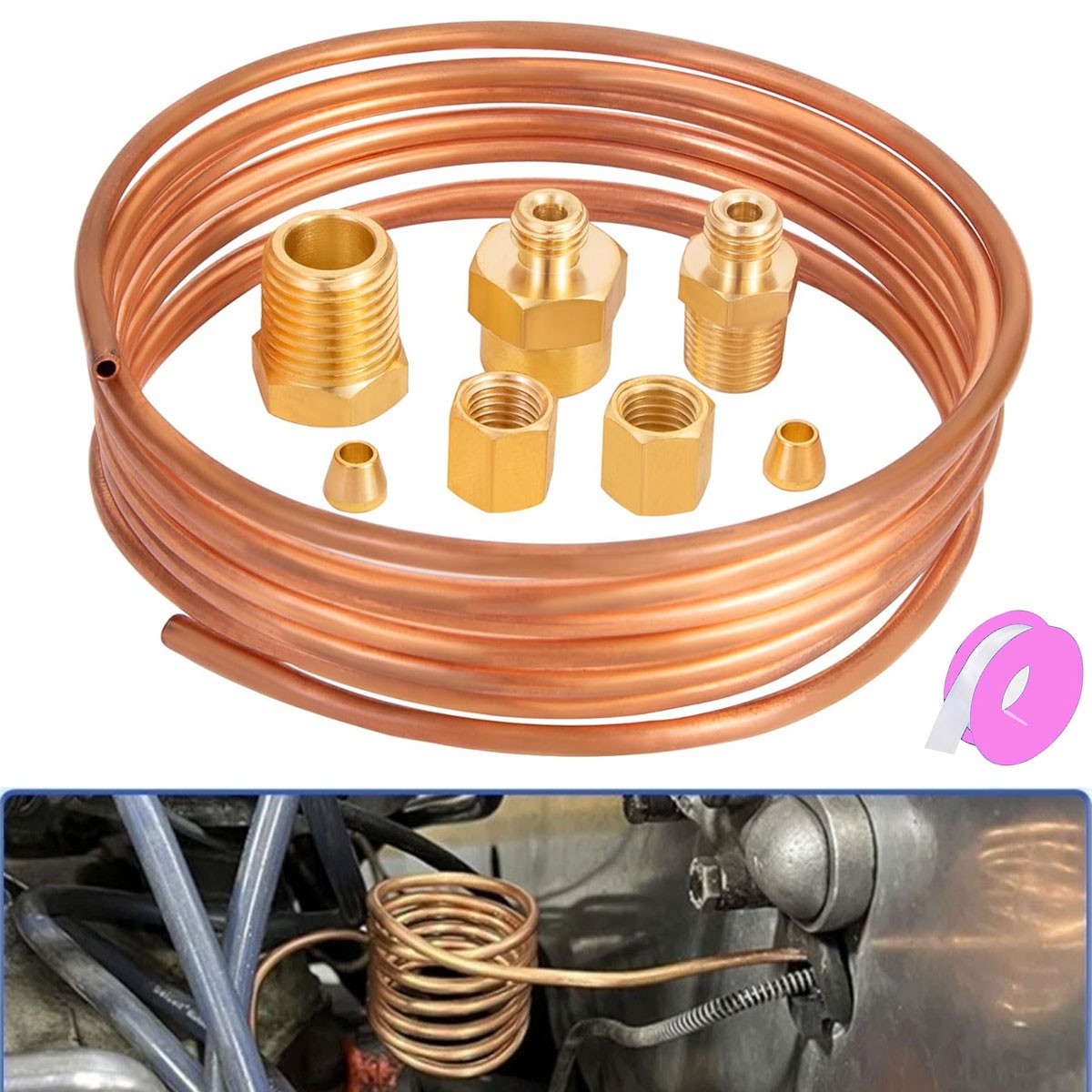 Mechanical Oil Pressure Gauge 72in Inch Copper Line Tubing Install Kit w Fitting