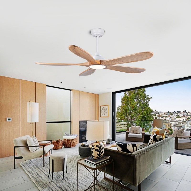 52" Modern Solid Wood Ceiling Fan w/Light 3CCT Noiseless Reversible APP/Remote