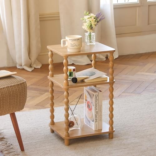 End Table, Modern Side Table with 3 Tier Open Shelf, Small Table Rustic Walnut