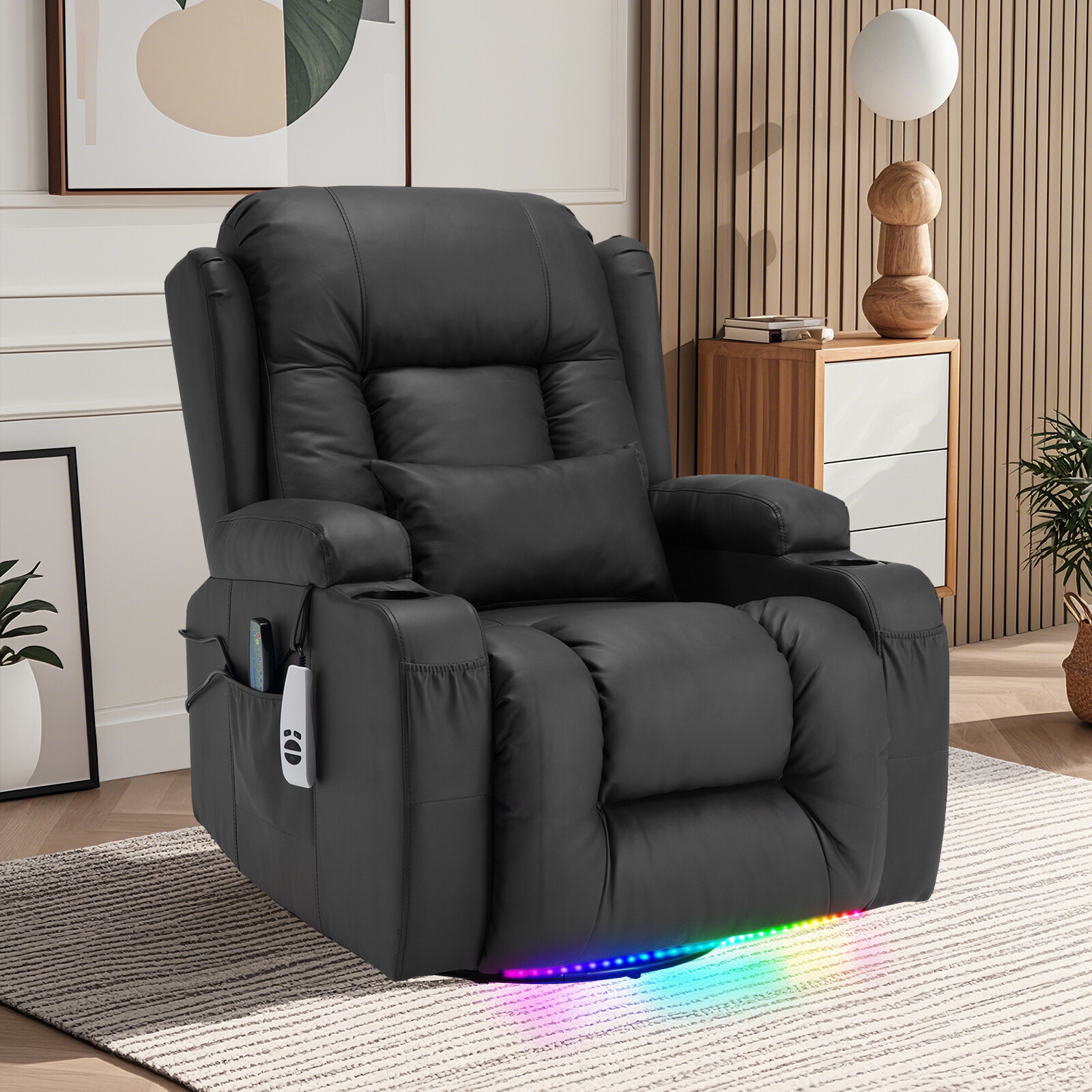 SnyFivv Power Swivel Recliner Chair Rocker Sofa w/LED Light Massage and Heat
