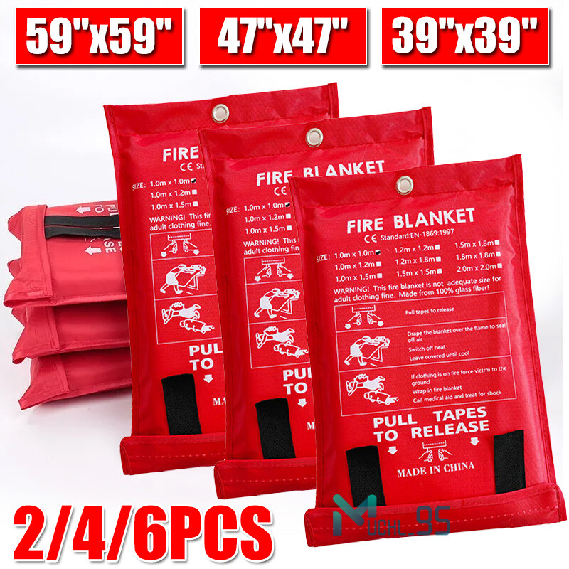 2/4/6x Large FIRE BLANKET Fiberglass Emergency Home Retardant Prepared 59''x59''