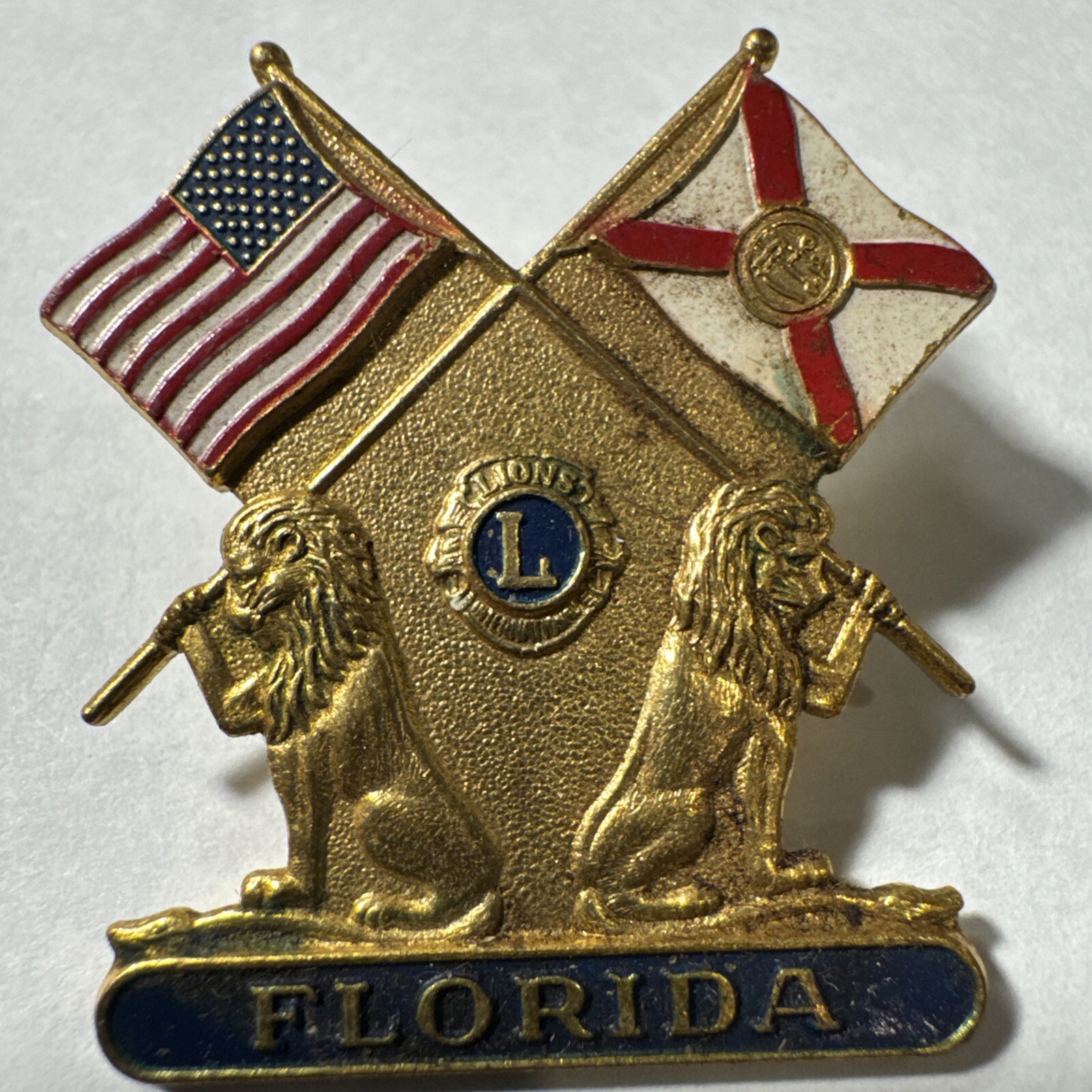 Vintage Florida Lions Club Insignia Badge Lapel Pin Pinback