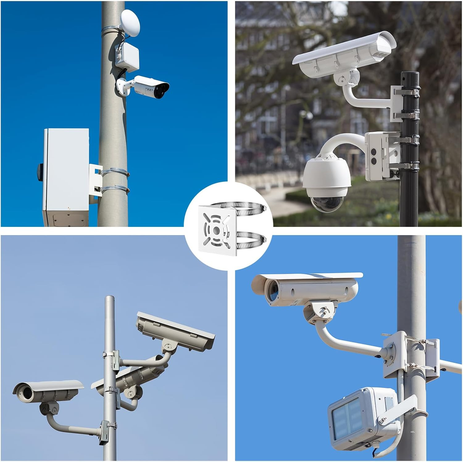 Universal Vertical Pole Mount for Security Camera, White | Solid Metal Bracket