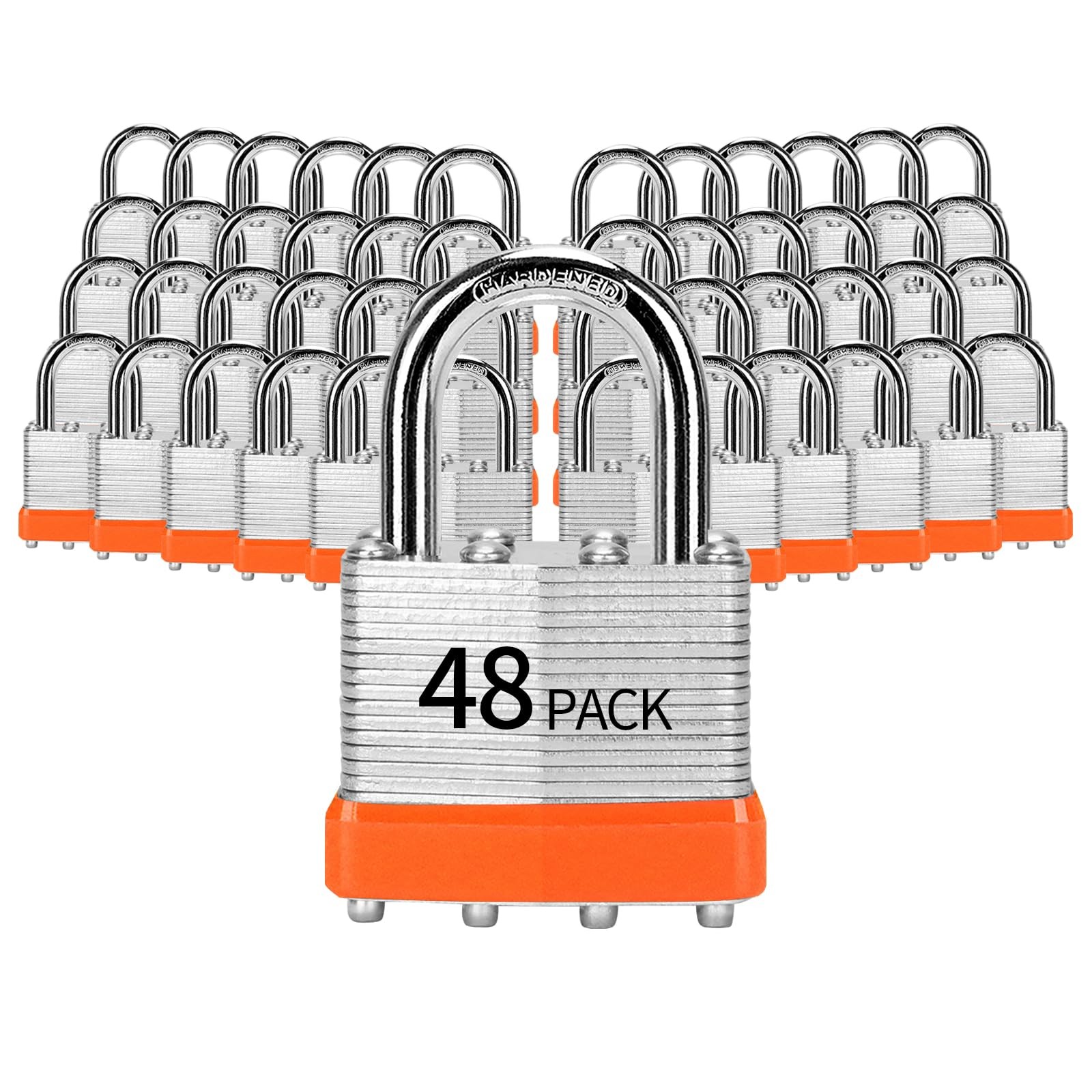 HZSY 48-Pack Keyed Alike Padlocks 1-9/16" 40mm Laminated Steel Orange - Toolbox