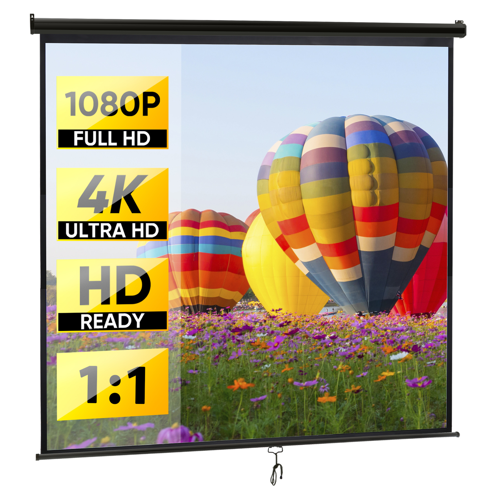 120" 1:1HD Diagonal Dimension Pull Down Projection Screen HD Movie Theater Black
