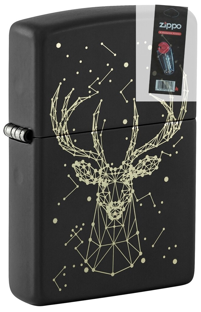 Zippo 48385 Deer Constellation Design Black Matte Lighter + FLINT PACK