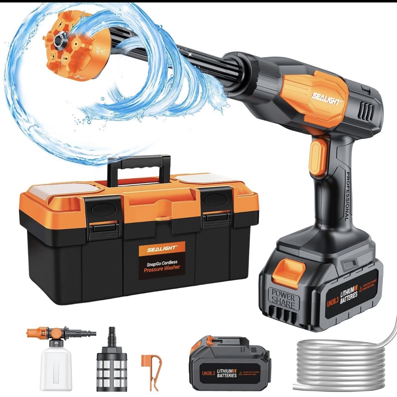 SEALIGHT Cordless Pressure Washer Power Washer, 970PSI Portable Car... Fast Ship