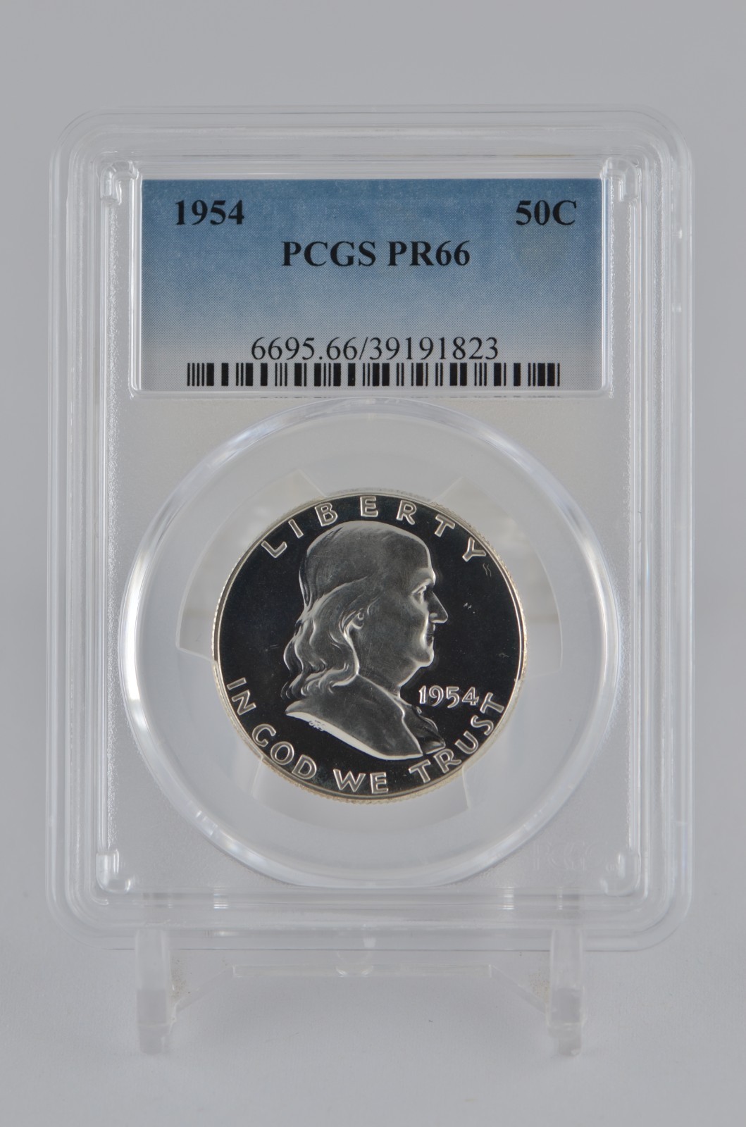 PR66 1954 PCGS FRANKLIN SILVER HALF DOLLAR PROOF LIGHT CAMEO LOOK COIN # 823