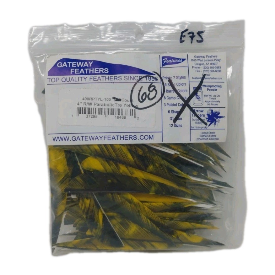 68 Count Gateway Feathers 4" Right Wing: Parabolic Camo Tre Yellow