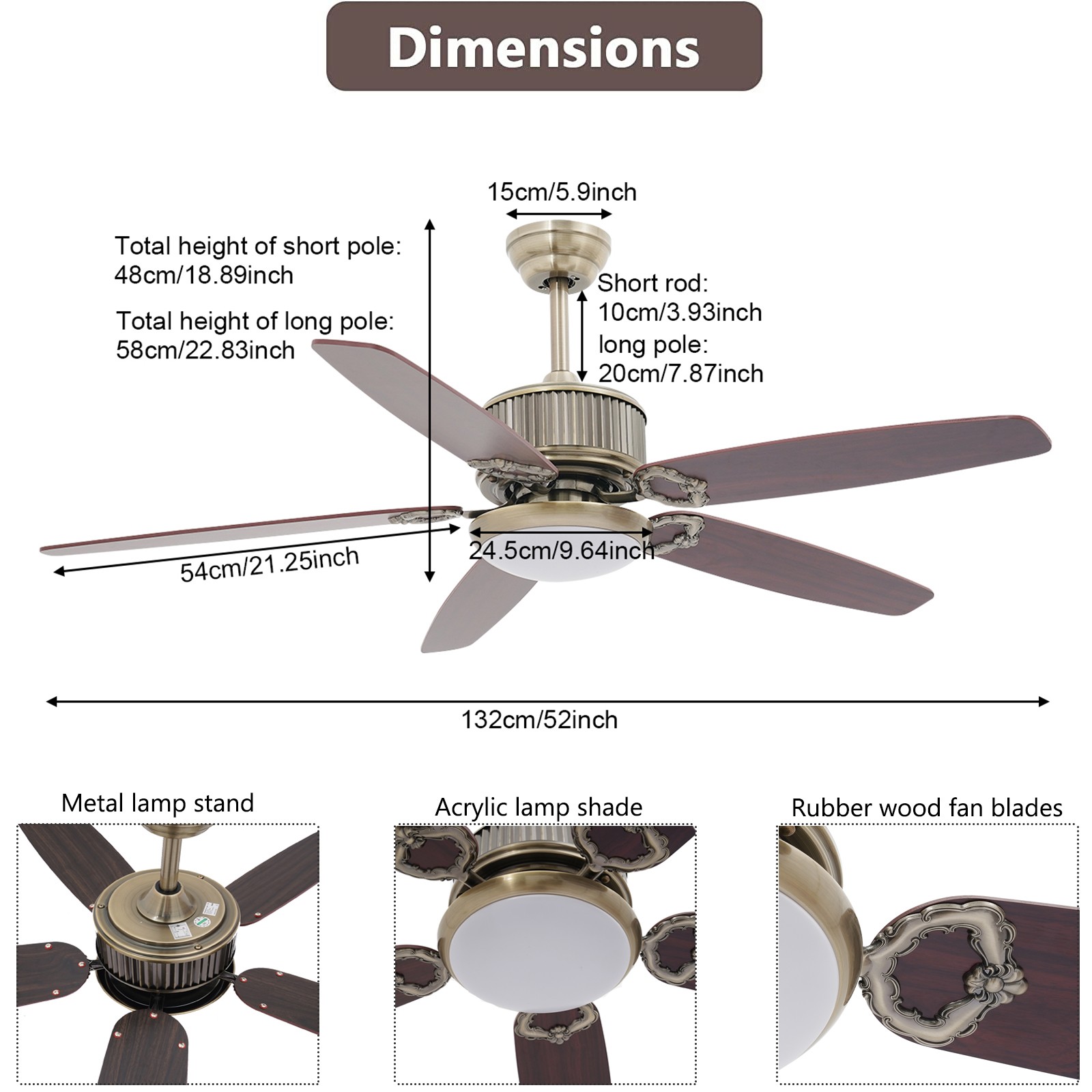 Brown Modern Smart Ceiling Fan With Light And Remote Control For Living Room