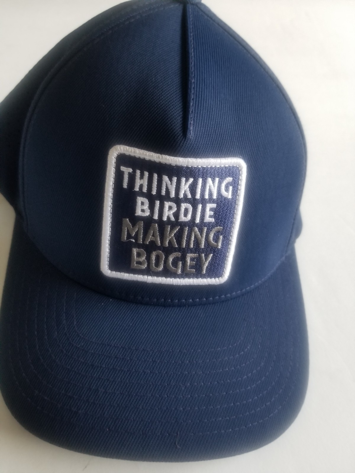 Thinking Birdie Making Bogey Patch Panel Blue Players Snapback by Asher Golf