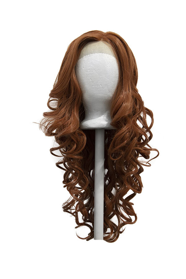 24'' Lace Front Wig with 13'' Bangs and 1.5'' Lace Curly Maple Brown Wig NEW
