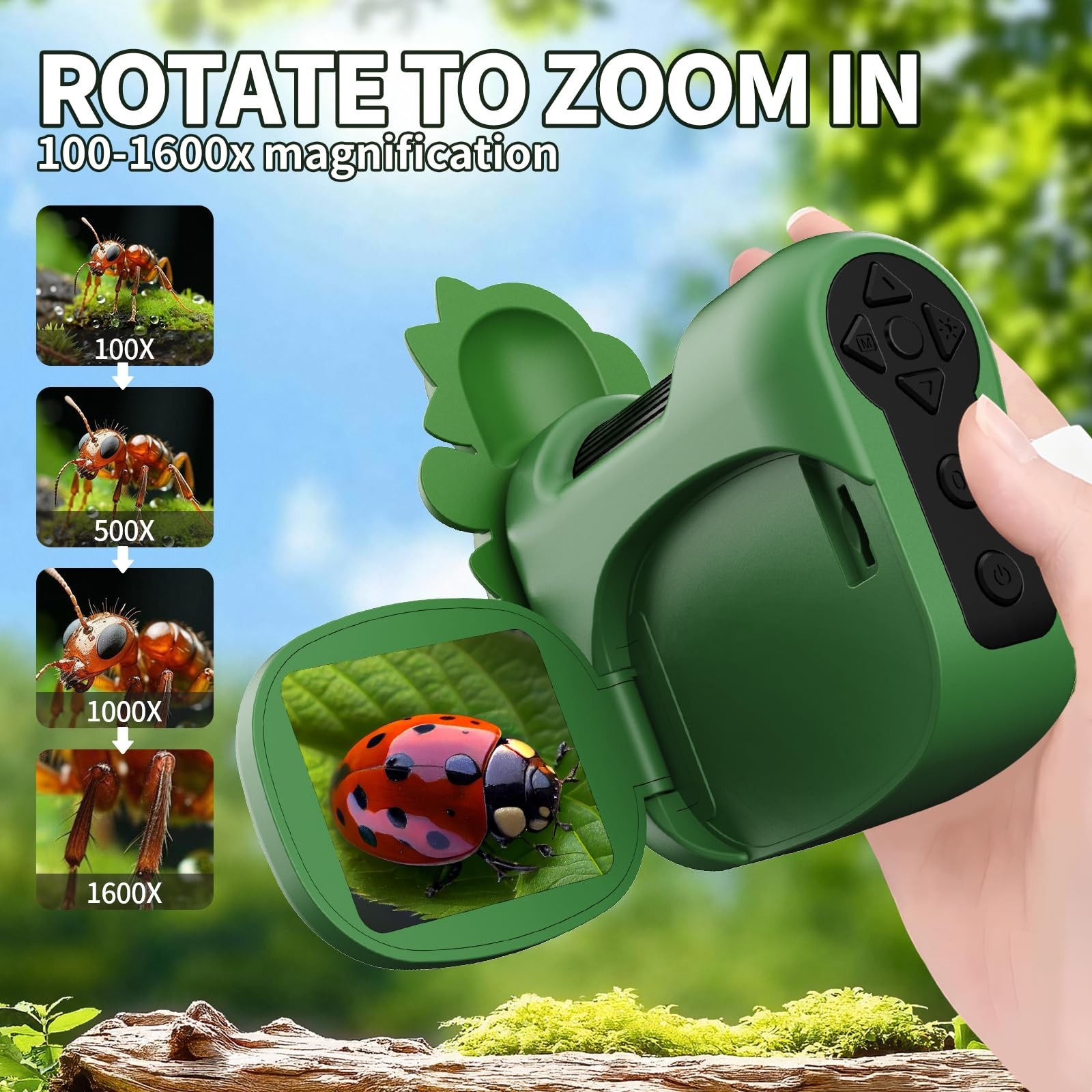 1600X Handheld Microscope for Kids 2" IPS Screen Kit Mini Pocket Digital...