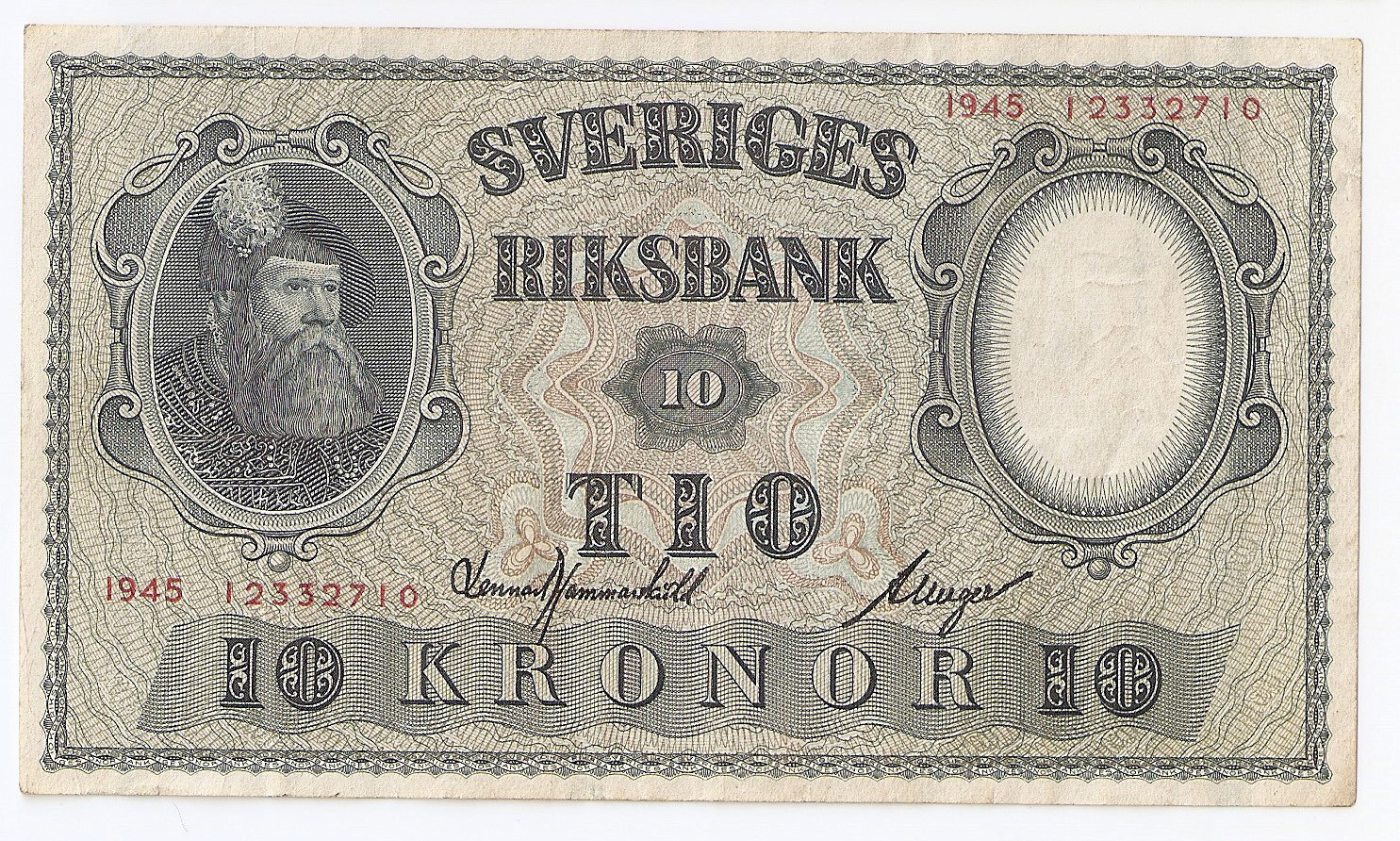 Sweden 10 kronor 1945 aUNC!!!