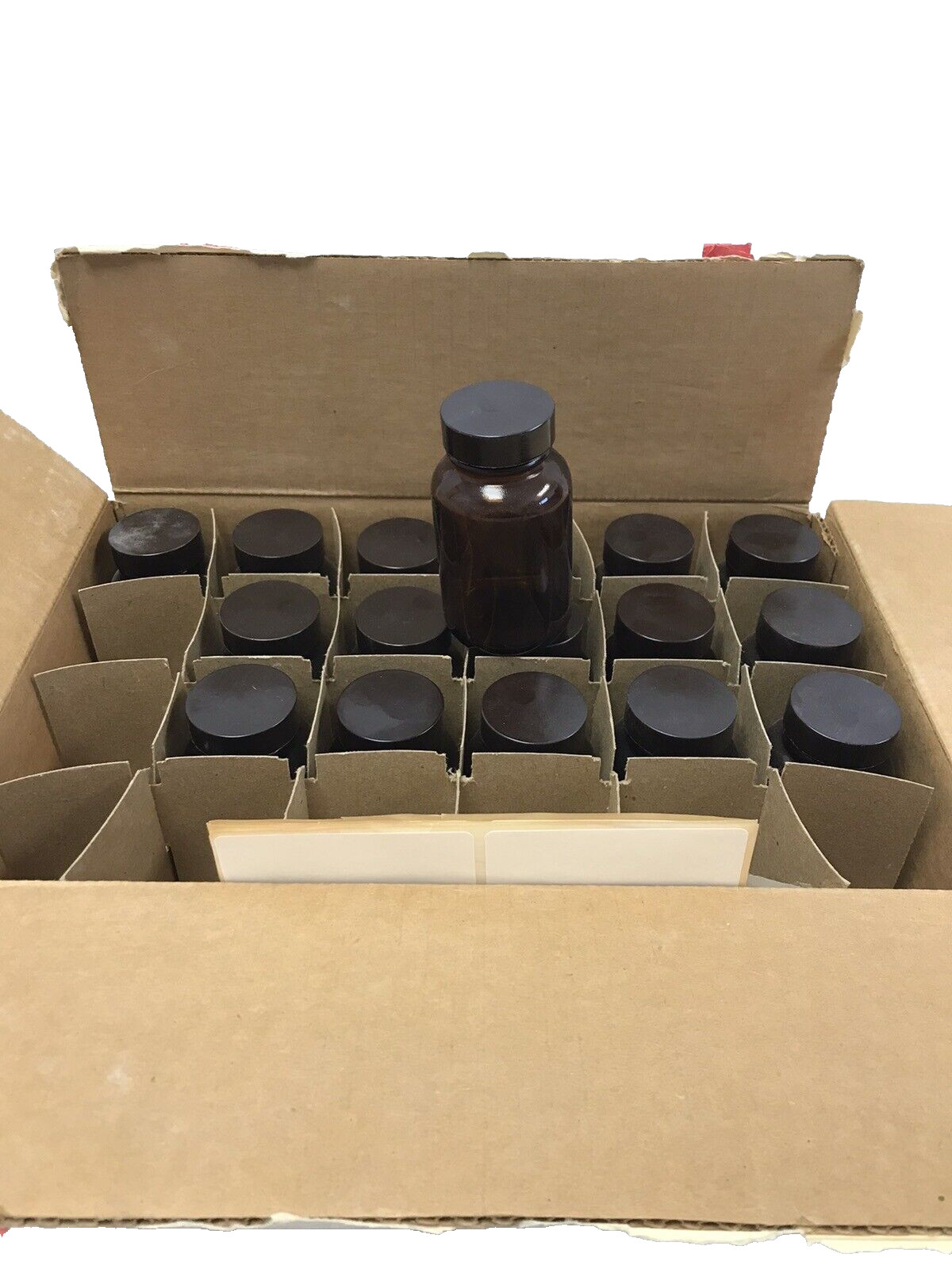 NEW LOT of 17 Fisher Qorpak 120mL 4oz Wide Mouth Amber Glass Bottles & Caps 2133