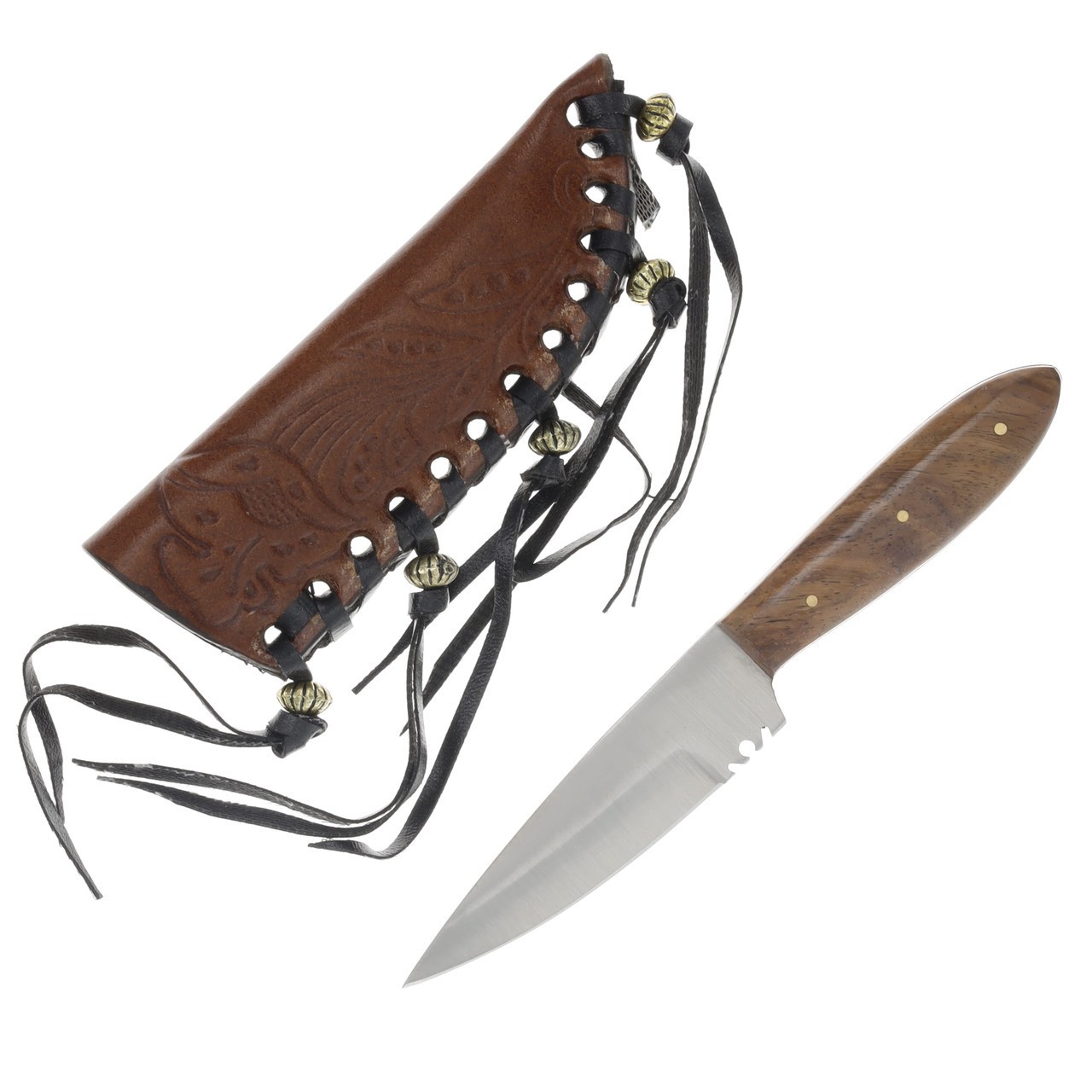 Hunting Knife | 6.75" Native American Style Patch Knife w/ Leather Sheath