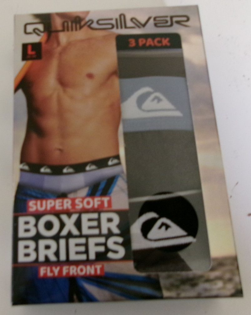 Three QuickSilver boxer briefs Size Large Fly Front Gray and Black