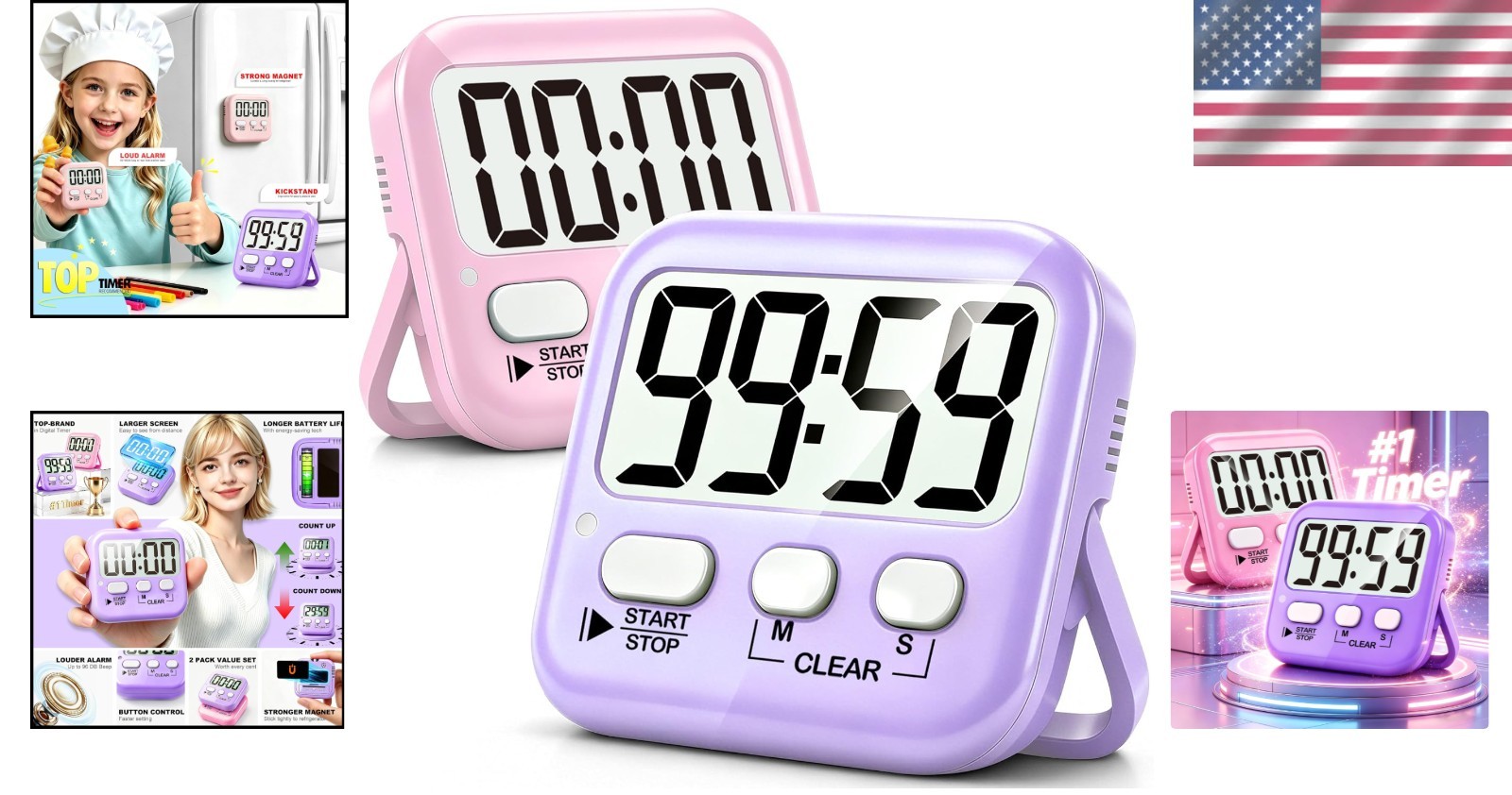 Loud & Silent Mode Digital Timers - 2 Pack Essential for Classrooms & Kitchen
