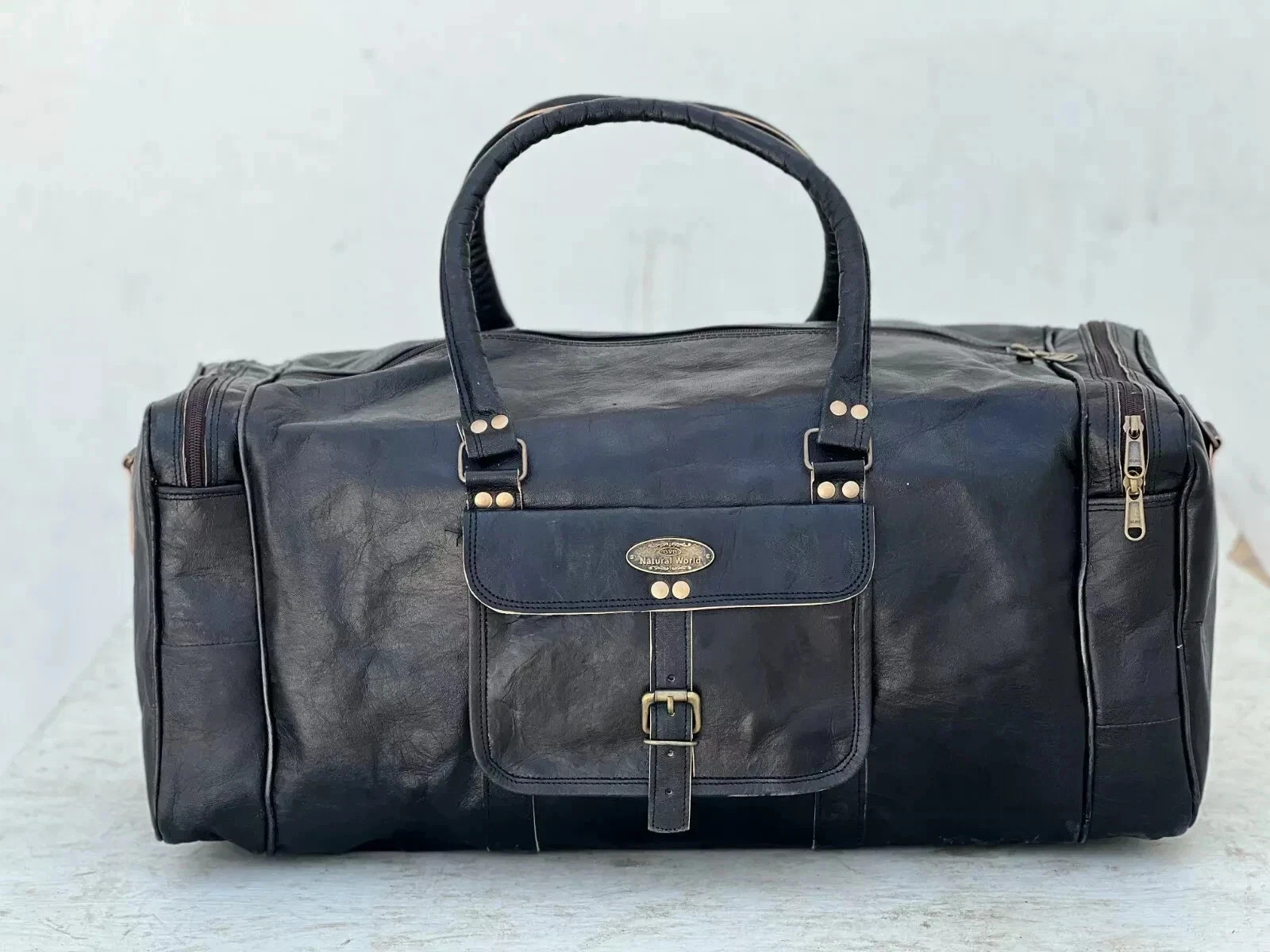 Bag Goat Leather Travel Genuine Luggage Gym Weekend Overnight Duffel Vintage