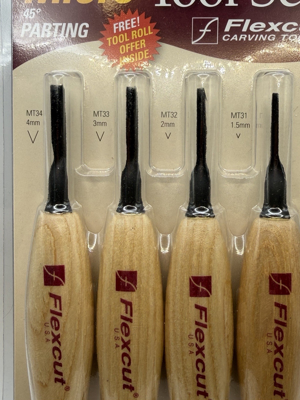 Flexcut 4 Piece Micro Tool Set 45 Degree Parting MT600 New Wood Working