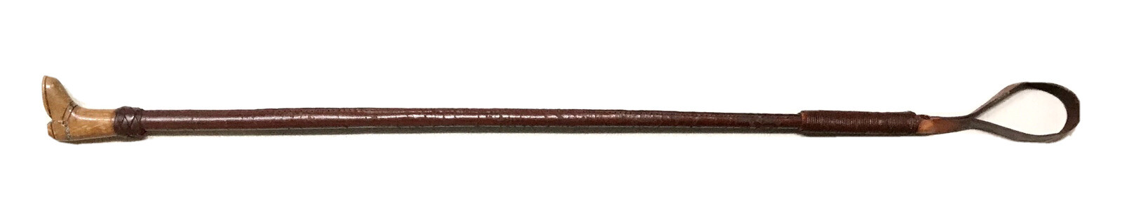 Vintage Antique Carved Wood Boot Leather Wrapped Horse Bull Riding Whip Crop Old