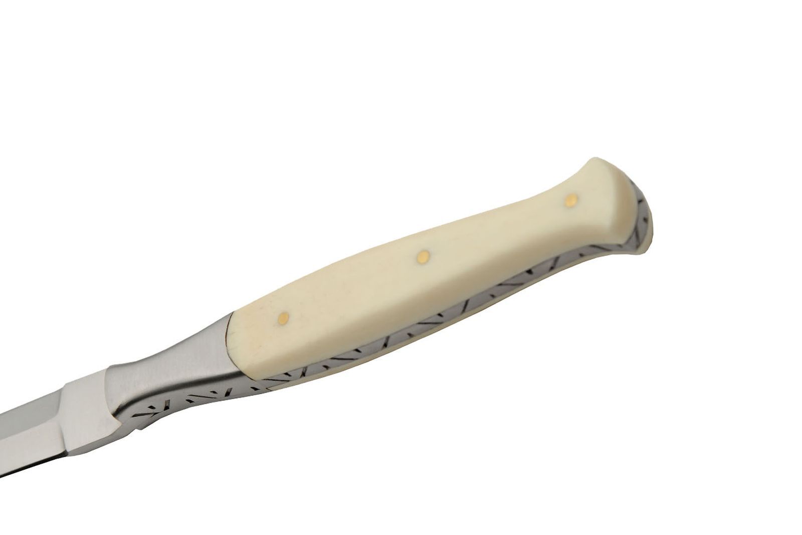 Dagger Slim Double Edge Stiletto Blade Bone Handle Full Tang + Leather Sheath