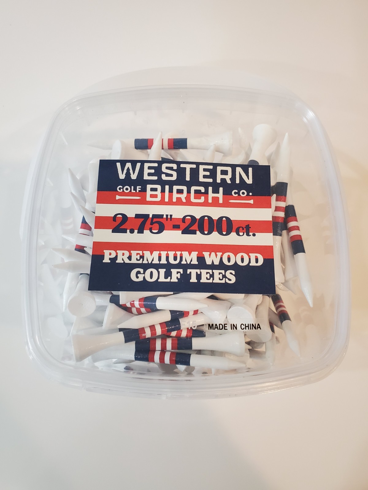 Western Birch Golf Company Premium Wood Golf Tees 2.75 in 200 ct White Red Blue