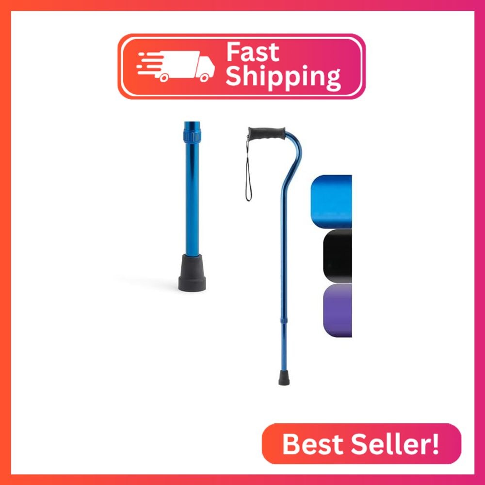 Medline Gel Grip Aluminum Cane with Offset Handle, Adjusts 29–38”, 300 lbs. Capa