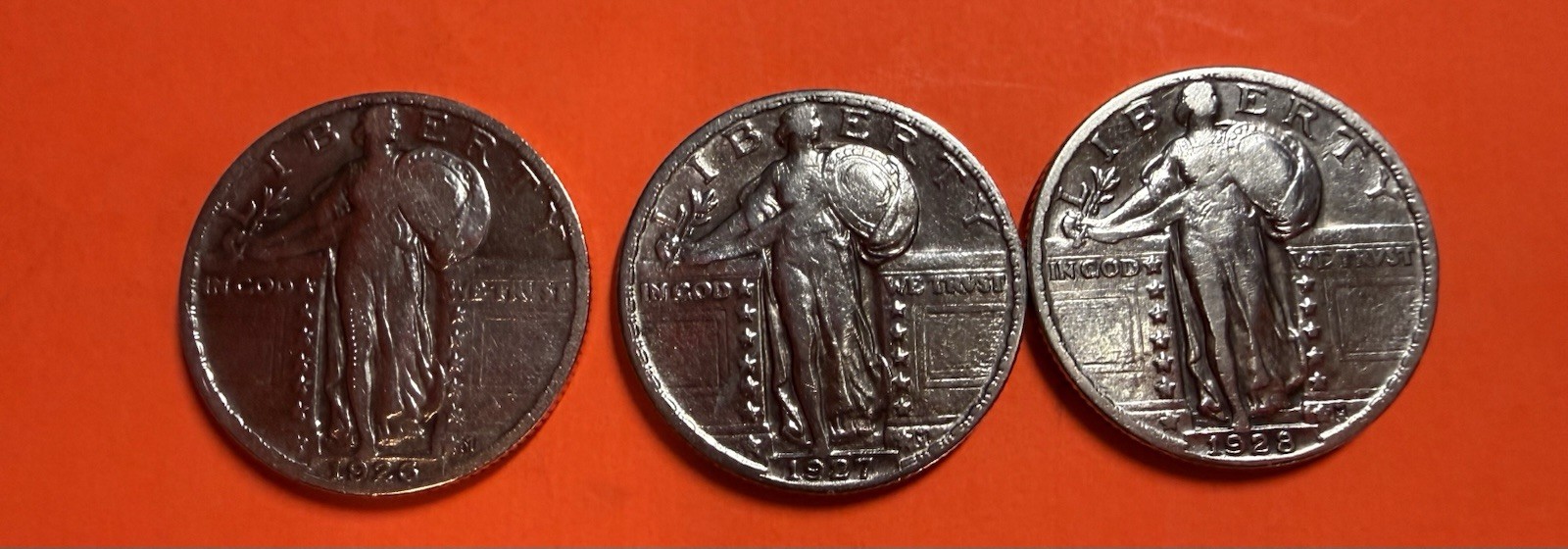 Standing Liberty Quarter Silver 25C Lot 1926 1927 1928 Almost Uncirculated AU