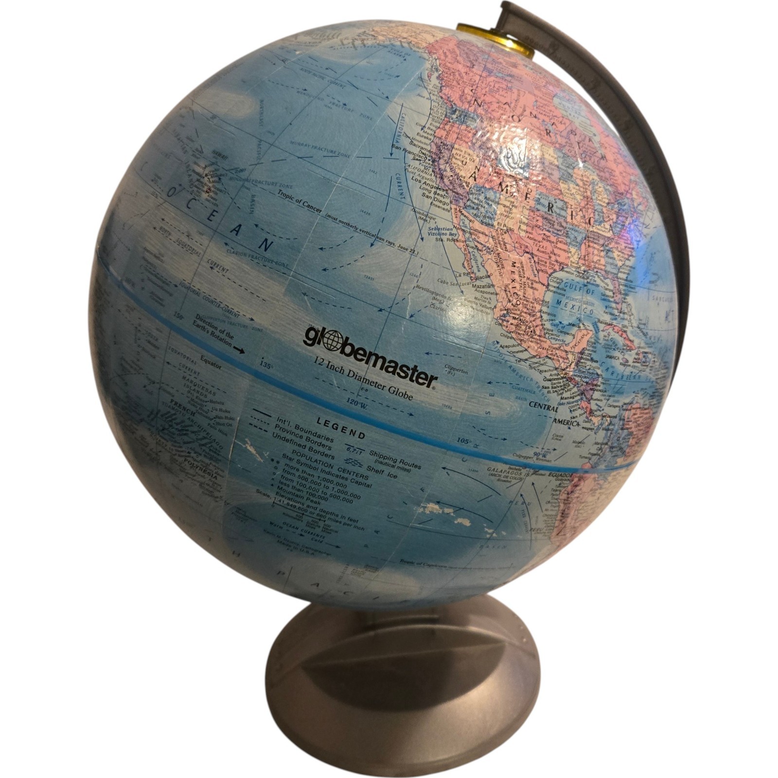 Globemaster Scanglobe Type-Y 12 Inch Diameter Globe World Map Plastic Base & Arm