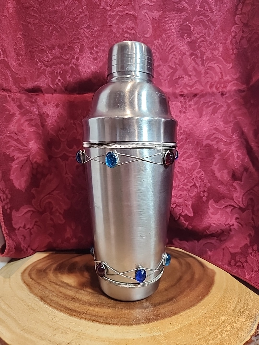 Pier 1 Drink Mixer Bar Shaker Stainless With Beautiful Jewels Outside