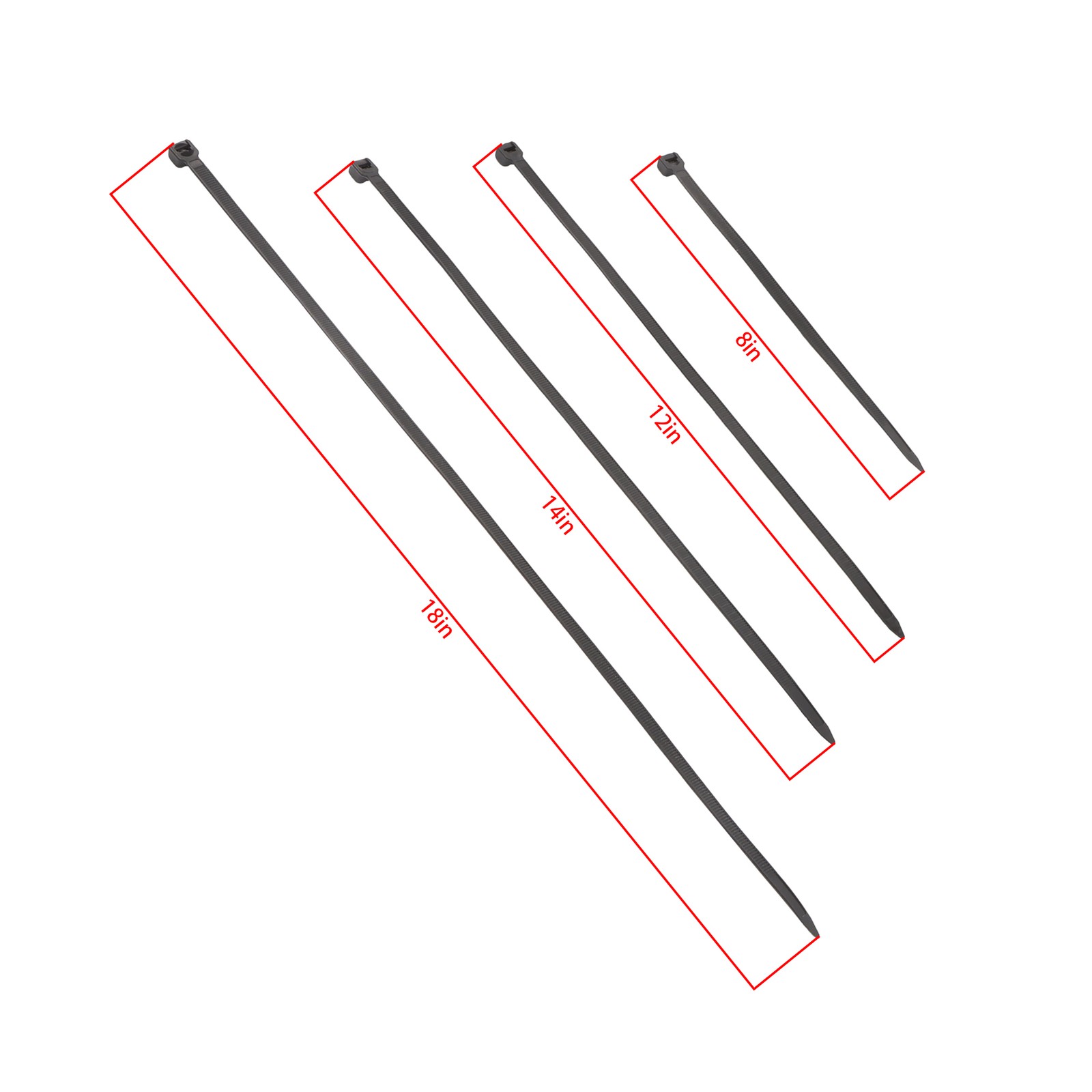 600 Pcs Self-locking Cable Ties Heavy Duty Assorted Sizes 8"+12"+14"+18" Nylon
