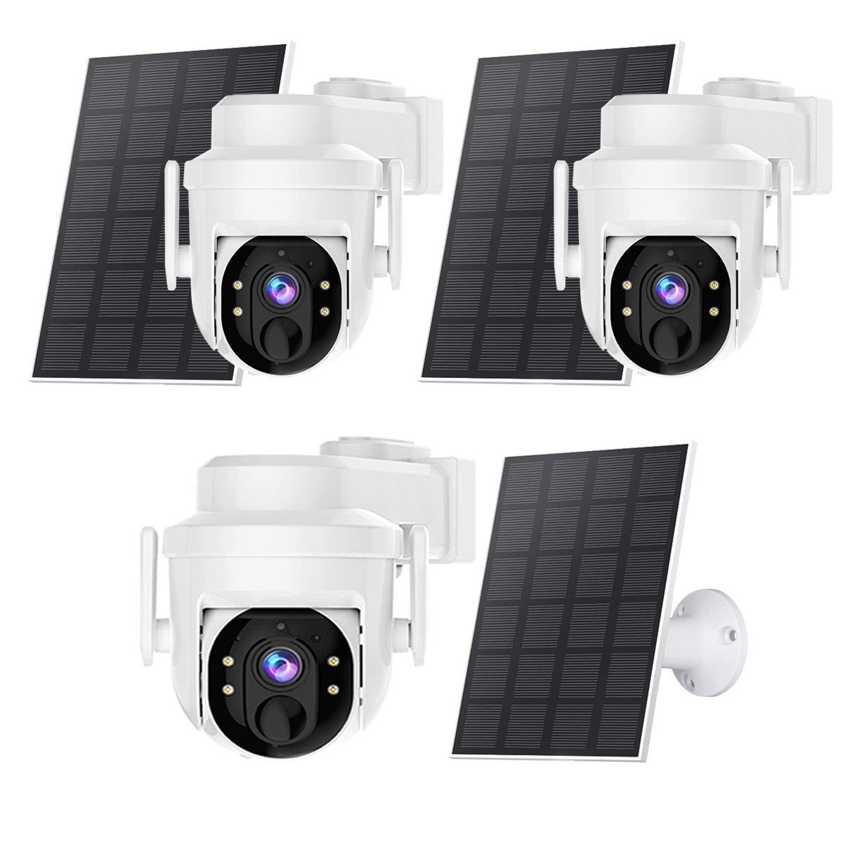 3PK Wireless Solar Security Camera Outdoor WiFi PTZ Battery Camera LED Spotlight