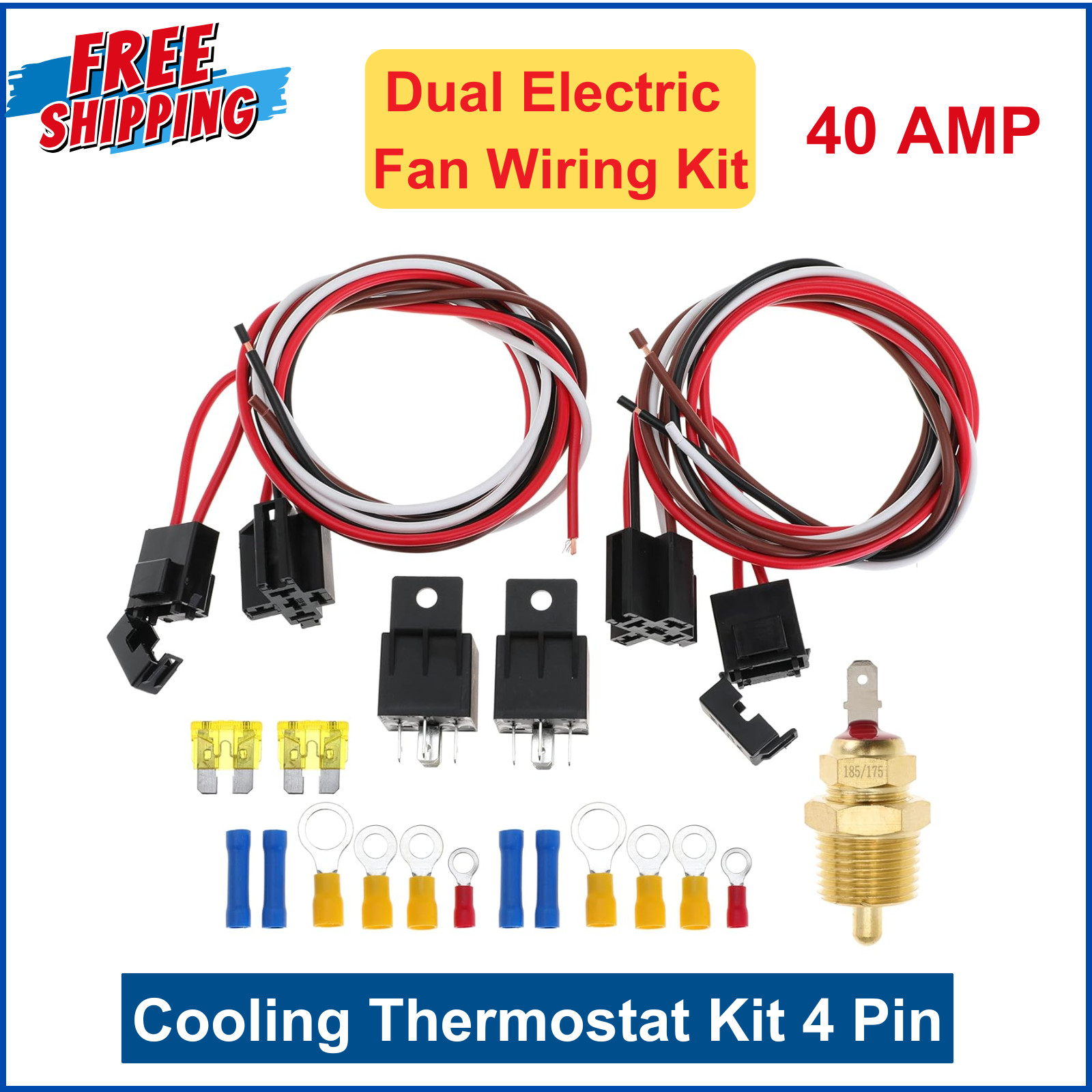 Dual Electric Fan Wiring Kit With Thermostat Radiator Temperature Sensor Switch