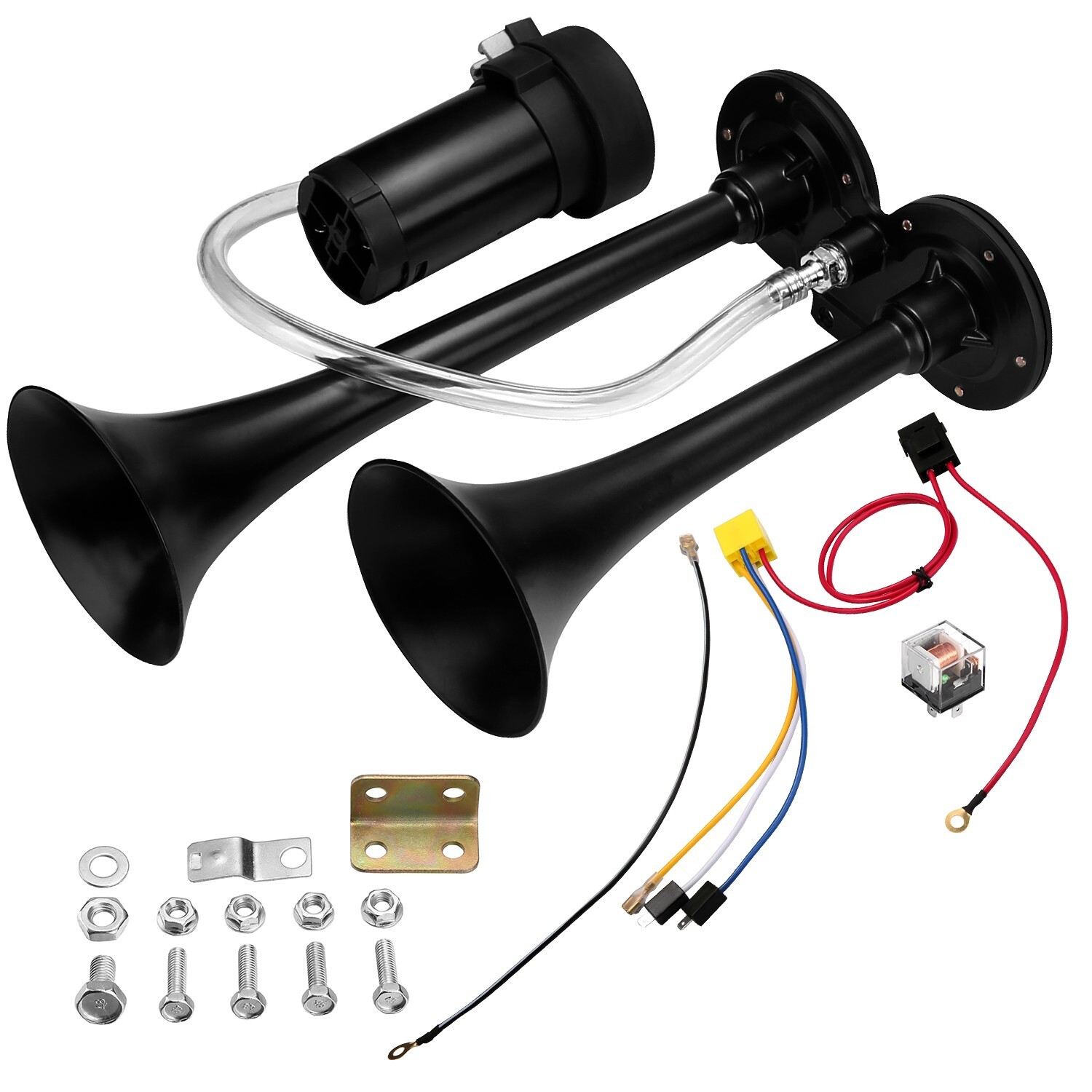 Super Loud Dual Trumpet Air Horn Kit with Compressor for Any 12V Vehicles Trucks